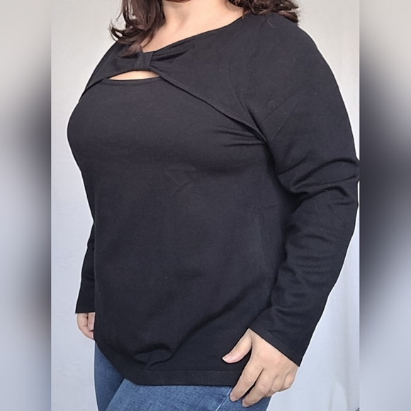 Lane Bryant Women's Long Sleeve Cut Out Bow Chest Black Acryl 18-20 - Picture 5 of 11